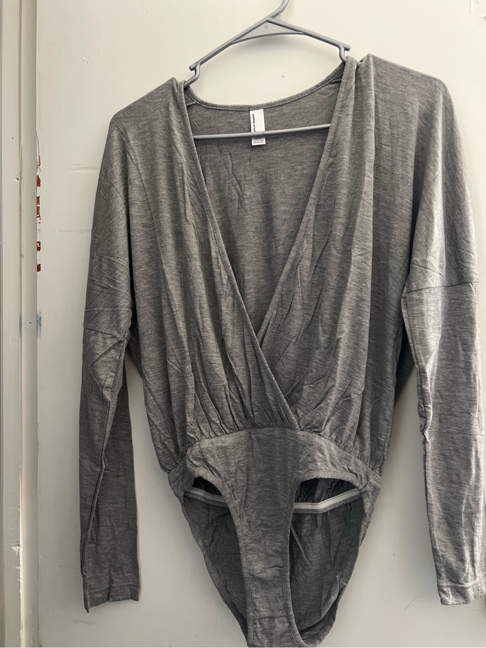 American Apparel Gray Long-Sleeve Wrap Bodysuit